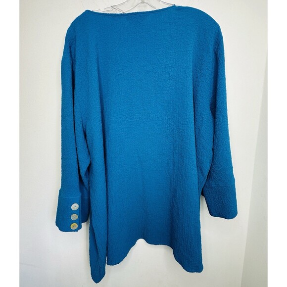 Ali Miles Textured Blouse Size 3X Blue Lagenlook Artsy Faux Wrap Tunic Shell - Picture 5 of 6